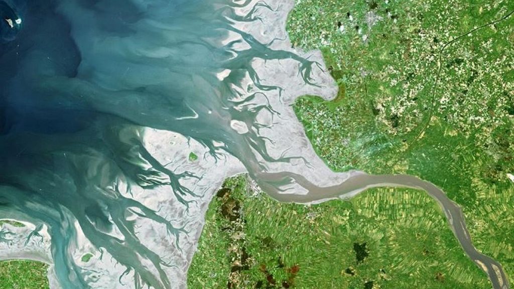 Устье реки Эльба, вид со спутника, фото