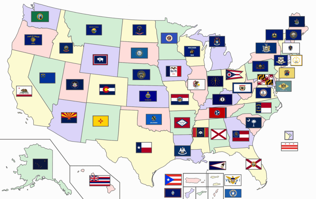 Флаги всех штатов США, фото