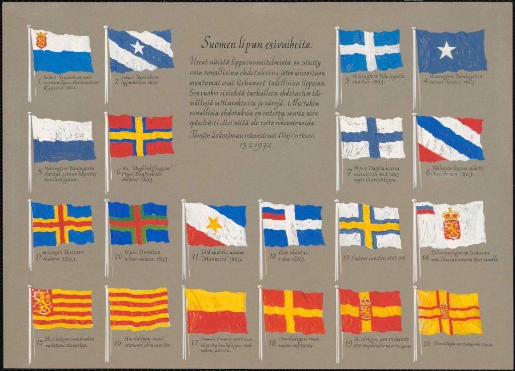 Предполагаемые флаги Финляндии 1862–1918 гг., Составленные Улофом Эрикссоном, фото